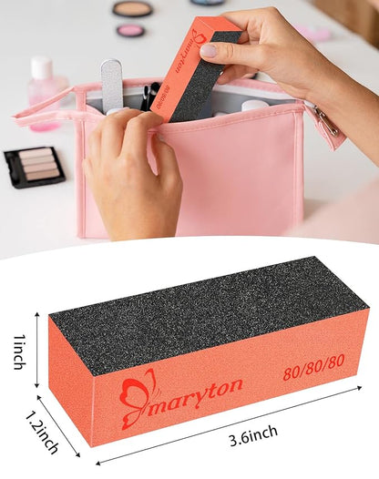 Maryton Nail Sanding Blocks, 80/80 Grit Nail Buffer Files for Acrylic Nails Kit Manicure Tool 10 PCS (Black Orange)