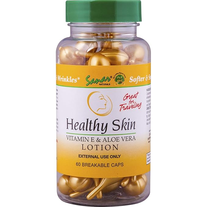 Sanar Naturals Healthy Skin Vitamin E Lotion with Aloe Vera Gel, 60 ct - Face Moisturizer Skin Care, Serum Capsules - Reduce Wrinkles, Dark Spots - Rapid Repair for Smooth Hydrated Skin