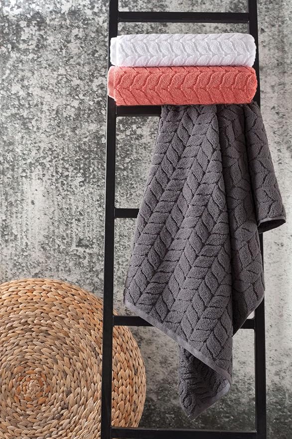 BAGNO MILANO Turkish Bath Towels, Soft Plush Jacquard Luxury Bath Towels, Quick Dry Towel Set (Black, 2 pcs Bath Towel Set)