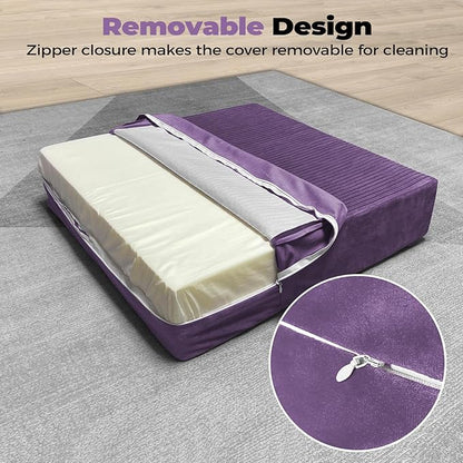 Large Floor Pillows for Adults, Thick Meditation Floor Cushions for Sitting Yoga, 22x22x5 Foam Seat Cushions Set of 2 for Furniture, Floor Pillow with Pleated Velvet Removable Cover, Lavender