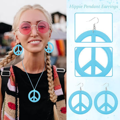 choice of all Peace Sign Necklace Earrings Sunflower Headband Set for Women 60s 70s Outfits Hip Hop Hippie Jewelry Halloween Costume Accessories