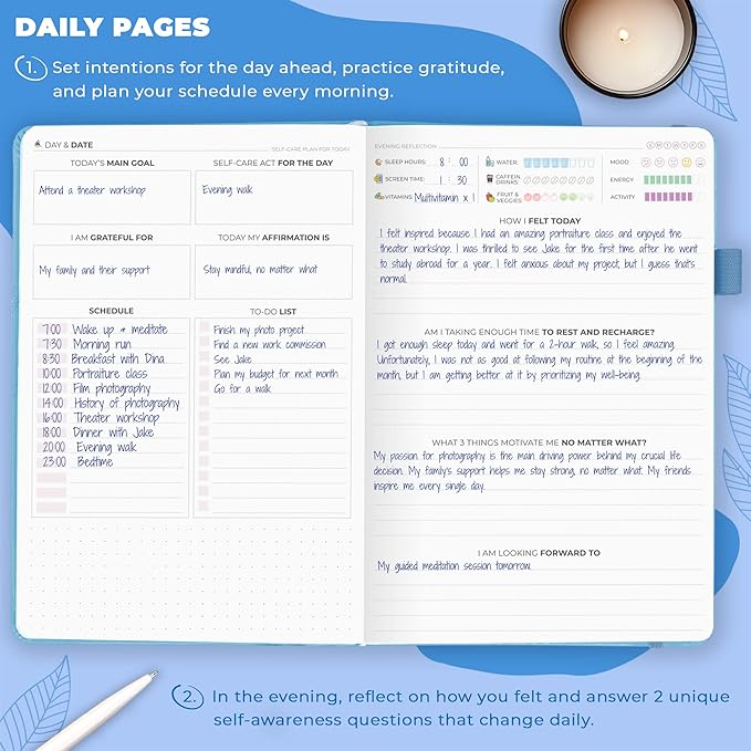 Clever Fox Self-Care Journal – Daily Reflection Notebook – Mental Health & Personal Development Planner, Meditation & Mood Log, A5 (Light Blue)