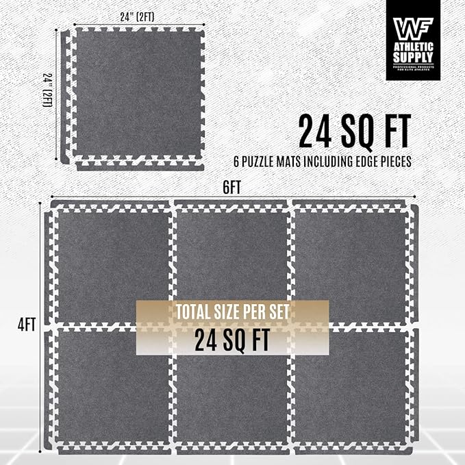CAPHAUS EVA Foam Floor Tiles with Black Top, 24 Inch x 24 Inch Interlocking Carpet Texture Mats