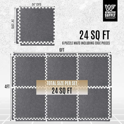 CAPHAUS EVA Foam Floor Tiles with Black Top, 24 Inch x 24 Inch Interlocking Carpet Texture Mats