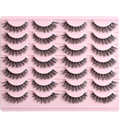 FARRED Cat Eye Lashes False Eyelashes Short Wispy Lash Strips Volume Eyelash 14 Pairs Cateye Medium Length False Clear Band Lashes Natural Looking Hybrid Clusters Full Strip Lashes (F25 | 8-14mm)