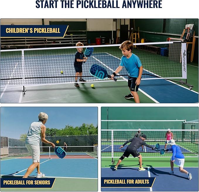 AuroraSynth Portable Pickleball Net Set with Wheels, 22 x 3ft Regulation Size Pickle Ball Net with Ball Collector, 4 Pickle Balls, 4 Pickleball Paddles, Carry Bag for Backyards, Driveway, Garage