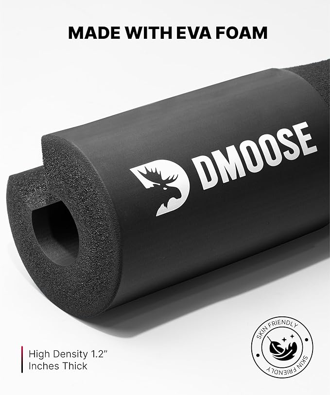 DMoose Fitness Barbell Pad for Hip Thrust, Squat & Lunges - Non-Slip Thick Foam Cushion for Neck and Back Support with Two Straps - Hip Thrust Pad for Leg Day - Fits All Olympic Bars and Smith Machine