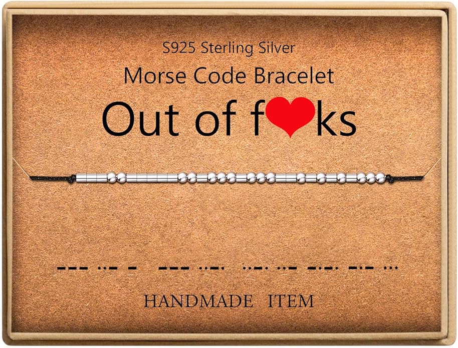 KGBNCIE Morse Code Bracelet for Women Sterling Silver Beads on Silk Cord Secret Message Fuck Friendship Inspirational Encouragement Bracelet Gift for Her