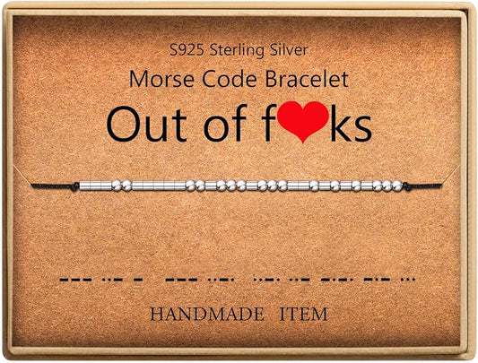 KGBNCIE Morse Code Bracelet for Women Sterling Silver Beads on Silk Cord Secret Message Fuck Friendship Inspirational Encouragement Bracelet Gift for Her