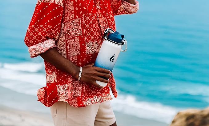 HYDRO CELL Stainless Steel Insulated Water Bottle with Straw - For Cold & Hot Drinks - Metal Vacuum Flask with Screw Cap and Modern Leakproof Sport Thermos for Adults (Navy/White 40oz)