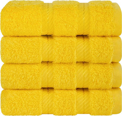 American Soft Linen Luxury Washcloths for Bathroom, 600 GSM 100% Cotton 4 Piece Turkish Wash Cloth Set, 13x13 in Soft Rags for Body and Face, Yellow Washcloths