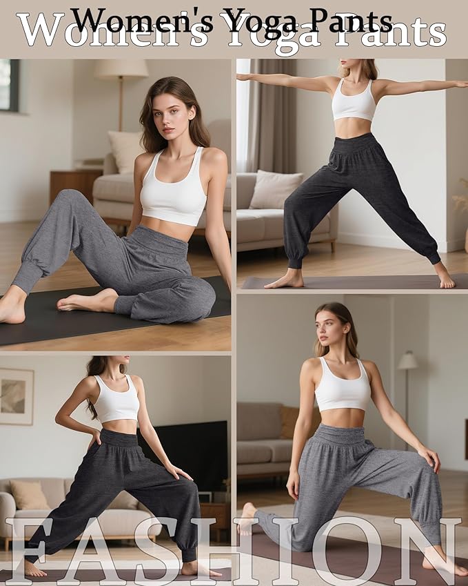 2 Pack Women's Yoga Joggers, Cozy Sweatpants with Pockets Casual Loose Comfy High Waisted Lounge Pants