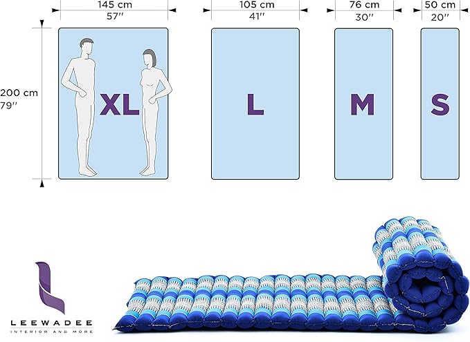 Leewadee - Foldable Floor Mattress - Japanese Roll Up Futon -Trifold Tatami Mat- Guest Floor Bed - Camping Mattress - Thai Massage Mat, Kapok Filled, 75 x 57 inches, Light Blue