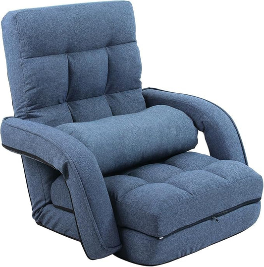 FLOGUOR 42-Position Adjustable Floor Chair, Chaise Lounge Indoor, Folding Lazy Sofa with Armrests and a Pillow Padded Adults Gaming Chairs for Living Room, Bedroom Factory Price, 8803XM (Blue)