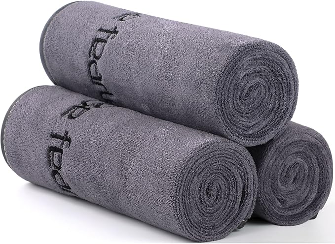 Microfiber Gym Towels Bigger Size Super Soft for Exercise Fitness, Sports, Workout, 380-GSM 15-Inch x 31-Inch Quick-Drying Towels (3 Pack, Grey)