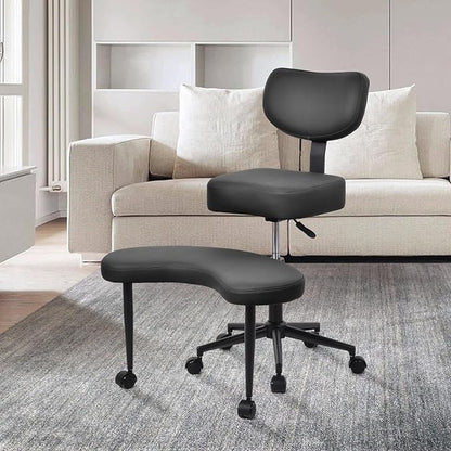Meditation Chair, Cross Legged ADHD Office Chair for Adults with Wheels Ergonomic Back Support and Leg Rest for Multi Position Criss Cross Sitting Kneeling and Yoga Height Adjustable, Leather Style