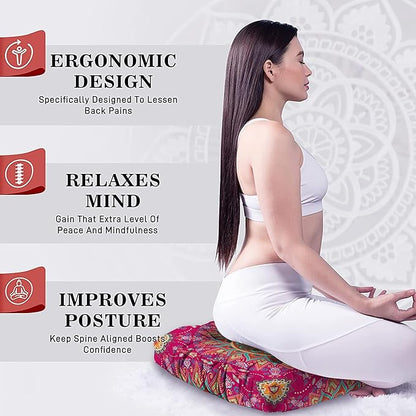 Mandala Meditation Cushion, Boho Meditation Mat, Meditation Pillows for Sitting on Floor, Cushions for Sitting in Home and Outdoor, Square Floor Pillows Cushion Seating for Yoga 22'' X 22''