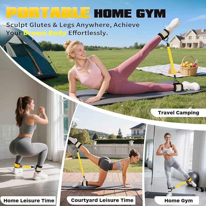 Ankle Resistance Bands with Cuffs, Leg and Glutes Workout Equipment, Resistance Bands with Ankle Straps for Cable Machine Kickbacks, Booty Workouts, Lower Body Exercises - Home Gym Exercise Equipment