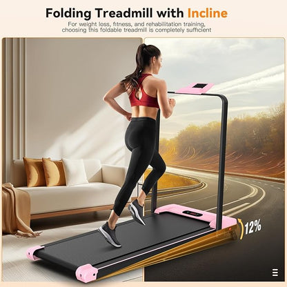 ANCHEER Foldable Treadmill with 12% Incline, 3.0HP Walking Pad Treadmills with Handle Bar, 320LBS Capacity/2S Folding/Widened Belt, Quiet Portable Walking Treadmill Under Desk with LED