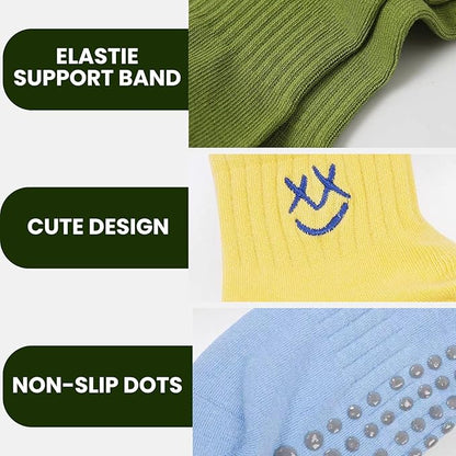 3/6 Pairs Cute Pilates Socks with Grips,Yoga Socks Barre Sock Non Slip Embroidery for Barre Ballet Barefoot Workout