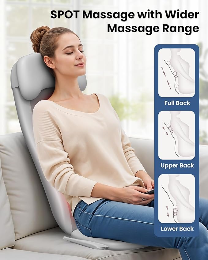 COMFIER Back Massager with Heat,2D/3D Shiatu Massage Seat Cushion,2 Auto Massage Modes,Full Back Massager with Vibration,Deep Tissue Kneading Chair Pad for Lower Waist,Gift for Men,Women