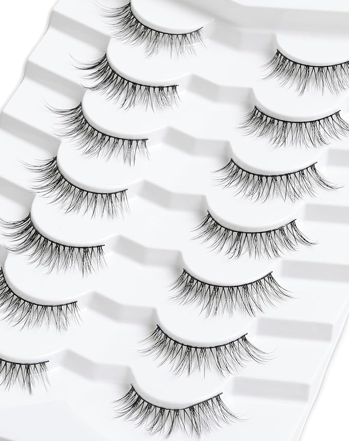 Onlyall Natural Lashes Natural Eyelashes Wispy Lashes Fake Eyelashes C Curl Lashes 12mm False Lashes 7 Pairs D30