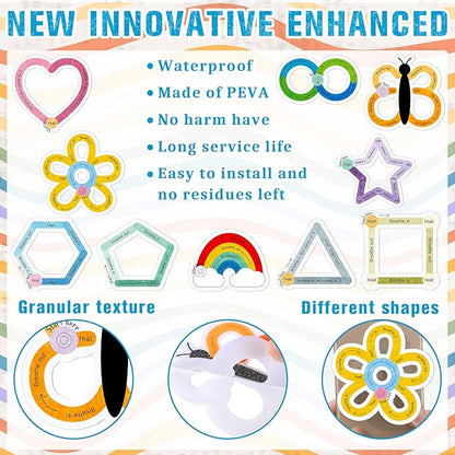 Crtiin 50 Pieces Anxiety Sensory Stickers for Anxiety Relief Items Mental Health Stickers Fidget Textured Strips for Office Classroom Desk Relieve Adult Stress(Lovely Style)
