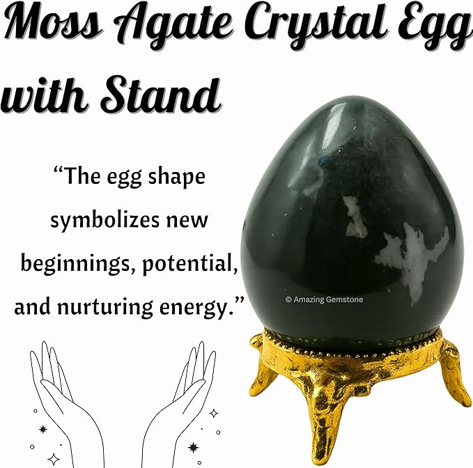 Amazing Gemstone Moss Agate Crystal Yoni Egg, 2 Inches - Premium Crystals and Healing Stones Yoni Egg for Pelvic Floor Health, Natural Healing Crystal Eggs for Meditation and Stress Relief