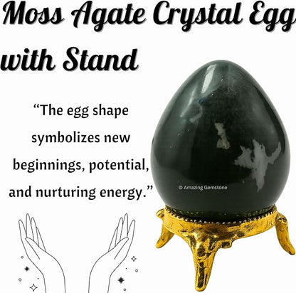 Amazing Gemstone Moss Agate Crystal Yoni Egg, 2 Inches - Premium Crystals and Healing Stones Yoni Egg for Pelvic Floor Health, Natural Healing Crystal Eggs for Meditation and Stress Relief
