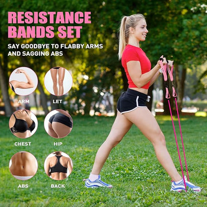 Resistance Bands, Exercise Bands with Handles for Working Out, Fitness Bands for Women, Workout Equipment Home Gym, Training Bands with Door Anchor, Ankle Straps, Shape Body, Physical Therapy