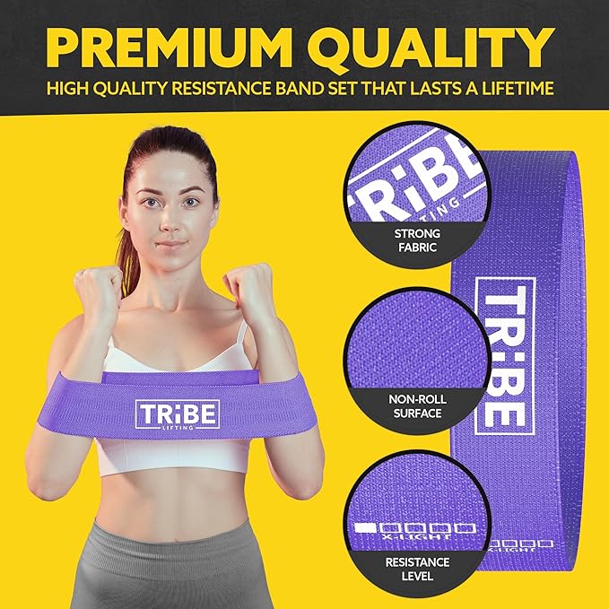 Tribe Lifting Fabric Resistance Bands for Glutes & Legs | 5 Fabric Workout Bands Set | Thick Booty Bands for Squats, Lunges, Hip Training, Physical Therapy & Home Workouts