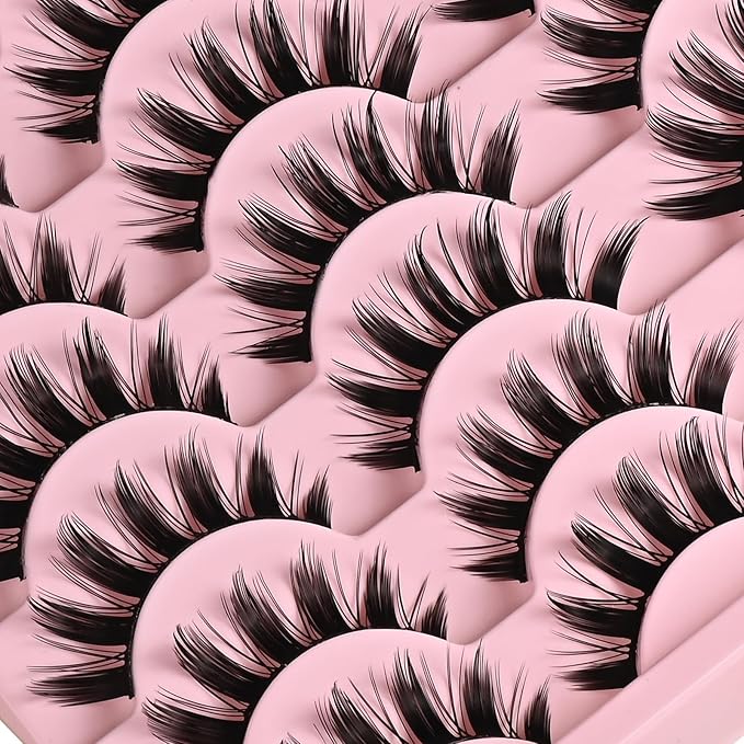Manga Lashes Anime Eyelashes Fake Mink Manhua Lash Pack Wispy Spiky Eye Lashes Natural Look 14 Pairs Doll Spike Wet Eyelash Pack 16mm Manhwa Pestañas for Women