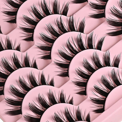 Manga Lashes Anime Eyelashes Fake Mink Manhua Lash Pack Wispy Spiky Eye Lashes Natural Look 14 Pairs Doll Spike Wet Eyelash Pack 16mm Manhwa Pestañas for Women