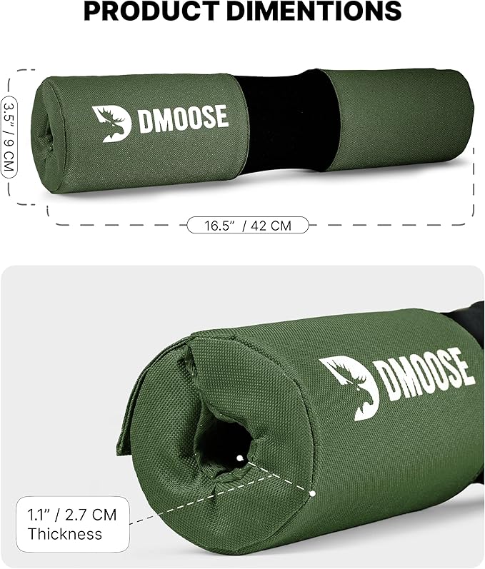 DMoose Fitness Barbell Pad for Hip Thrust, Squat & Lunges - Non-Slip Thick Foam Cushion for Neck and Back Support with Two Straps - Hip Thrust Pad for Leg Day - Fits All Olympic Bars and Smith Machine