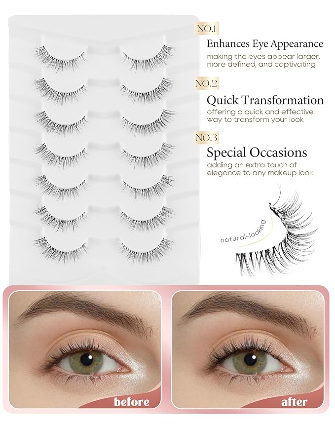 Onlyall False Eyelashes Natural Wispy Lashes Clear Band Fake Lashes H92
