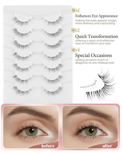 Onlyall False Eyelashes Natural Wispy Lashes Clear Band Fake Lashes H92