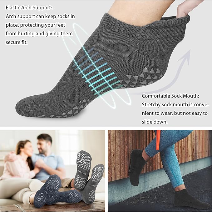 Hylaea Unisex Non Slip Socks with Grip for Yoga, Hospital, Pilates, Barre | Ankle, Cushioned
