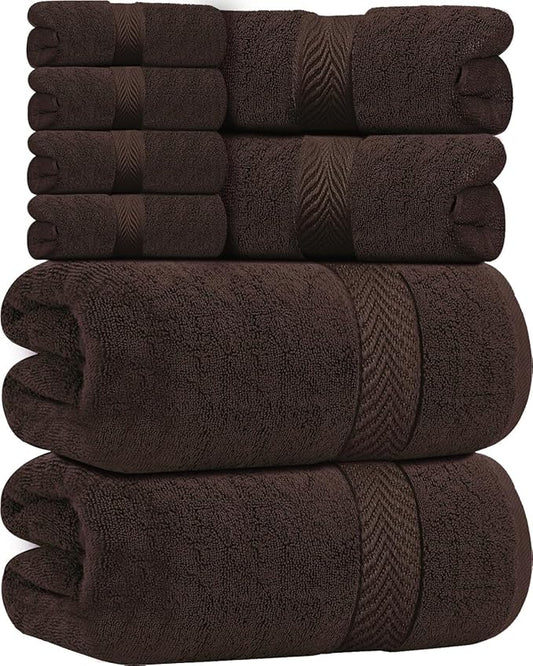 Oakias Premium Towel Set 600 GSM 8 Piece Brown - 100% Ring Spun Cotton Highly Absorbent Towels Set - Super Soft Bathroom Towel Set - Hotel Quality Double Stitched Hem - Ideal for Hotels, Spa, Gyms