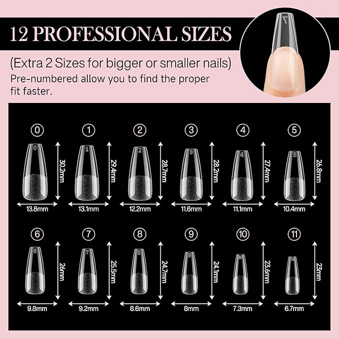 Long Coffin Nails Tips Half Matte 504pcs Long Coffin Nails Full Cover False Fake Press On Nails Easily DIY Art Salon Nail Extensions, 12 Sizes Luckyfairy