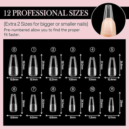 Long Coffin Nails Tips Half Matte 504pcs Long Coffin Nails Full Cover False Fake Press On Nails Easily DIY Art Salon Nail Extensions, 12 Sizes Luckyfairy