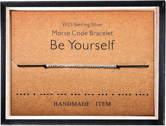 KGBNCIE Morse Code Bracelet for Women Sterling Silver Beads on Silk Cord Secret Message Fuck Friendship Inspirational Encouragement Bracelet Gift for Her