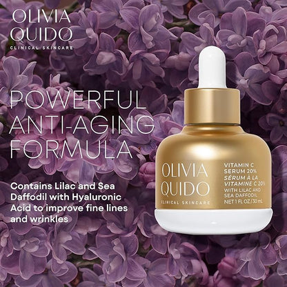 OLIVIA QUIDO Skincare Vitamin C Serum 20% with Lilac & Sea Daffodil 3.6oz | Hydrating, Skin-Brightening, & Anti-Aging | Vitamin C & Hyaluronic Acid Serum for the Face with Natural Botanicals