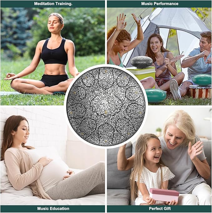Rain Drum for Outside Garden, 8 Inches 11 Notes Steel Tongue Drum, Waterproof Meditation Rain Chime, Musical Instruments for Adult Gift with Bag, Music Book, Mallets (Star Sliver)