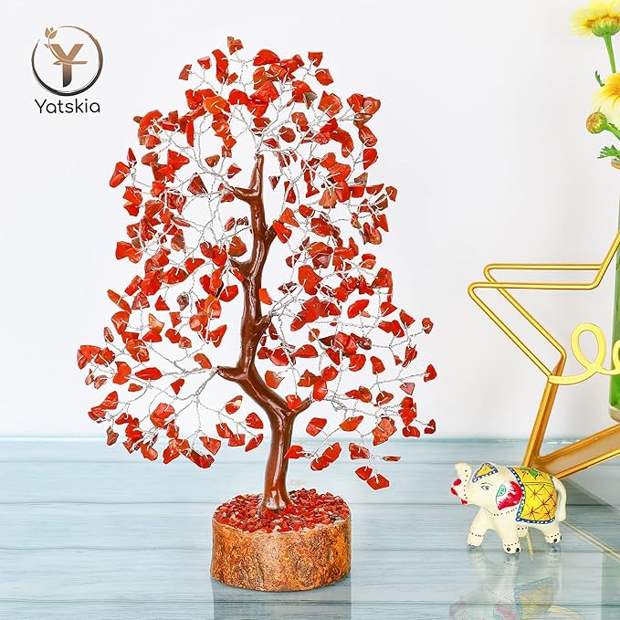 YATSKIA Red Jasper Crystal Tree of Life - Crystals and Stones - Home Office Decor - Desk Accessories - Bonsai Tree - Gemstones and Crystals