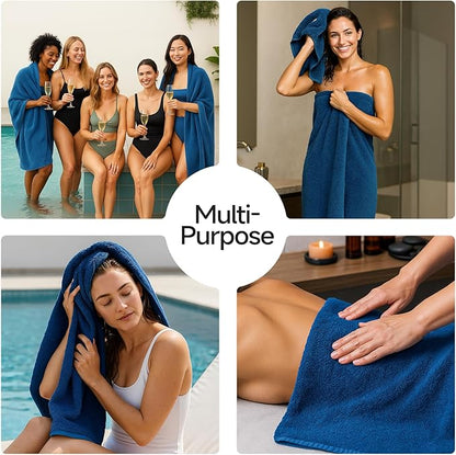 REDKISS 2 Piece Luxury Bath Towel Set - 31x62 inch Oversized Thick Bath Sheets, 100% Cotton, 900 GSM, Super Soft, Highly Absorbent, Quick Dry Large Shower Towels for Bathroom, Pool, Gym, Spa, Navy