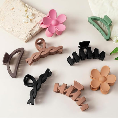 8PCS Hair Clips for Women, Flower Claw Clips for Thick Hair, Non-Slip Hair Accessories with Multi-Styles, Gradient Color Hair Claw Clips and Variety Pack, Ideal for Girls Women