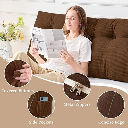 Sasttie Headboard Pillow Queen, Triangular Wedge Pillow Headboard, Wedge Headboard Pillow for Bed Sofa, Daybed Pillows for Sitting up, Reading or Working with Removable Cover, Brown