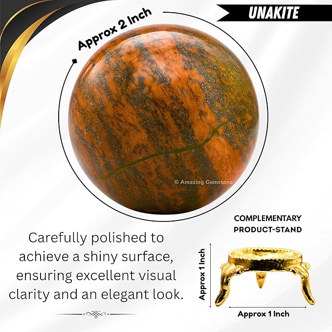 Amazing Gemstone Unakite Crystal Ball with Stand - 2 Inches Crystal Sphere Meditation Balls for Witchcraft and Decorative Balls