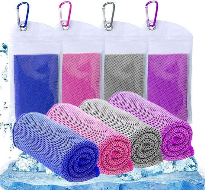 4 Packs Cooling Towels for Neck and Face(40"x 12"), Cold Towels for Hot Weather, Face Towel, Lightweight Soft Breathable Towels for Yoga, Sport, Workout, Running, Gym, Camping, Fitness
