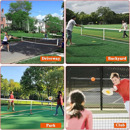 Pickleball Net Set for Driveway, 22FT Regulation Size Pickleball Net with Paddles Set of 4, Outdoor Pickleballs and Carry Bag for Driveway, Weather Resistance Strong Steel Frame